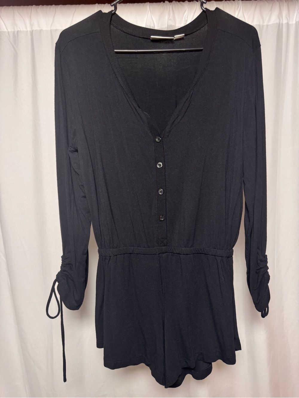 Nordstrom Lingerie Button Modal Spandex One Piece Lounger Romper Women XS Black